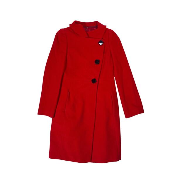 Coast Jackets & Blazers - Coast Red Wool Winter Coat Size 8 M Classic Long Trench Overcoat Xhic